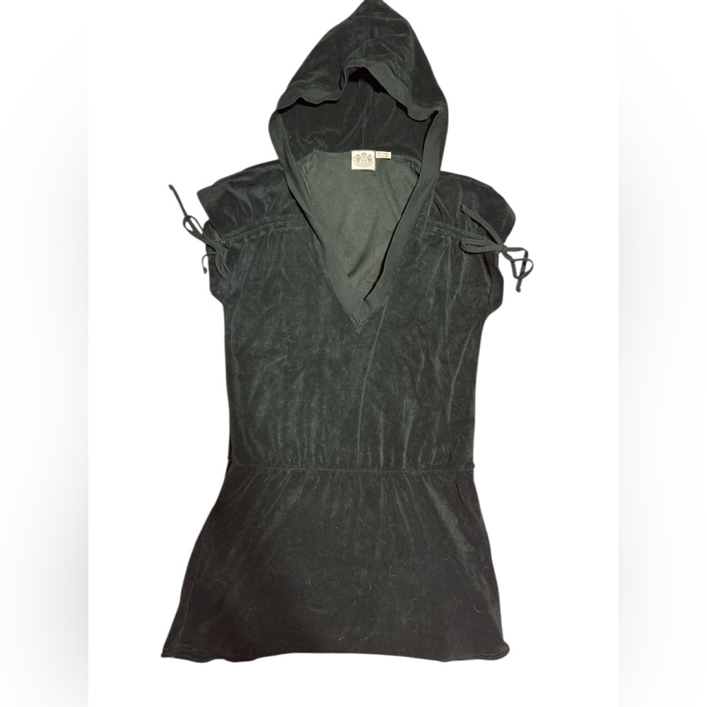 Y2K vintage juicy couture Black terry Hooded Dress tunic cover up mini dress M